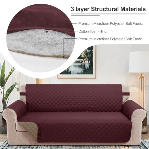 Loveseat Couch Cover for Dogs (Burgundy/Camel / Loveseat - Small (45"))