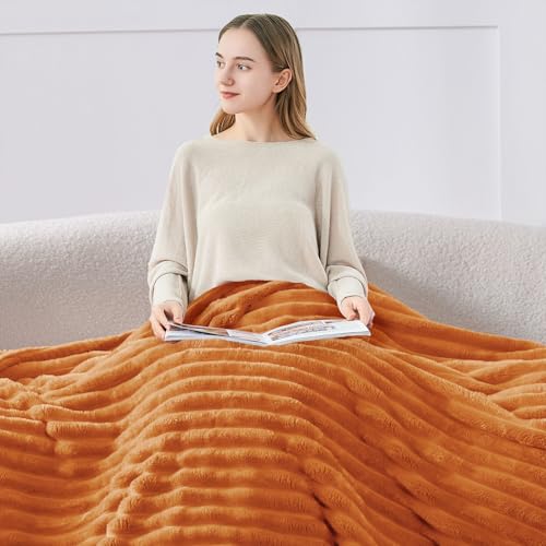 Ribbed Fleece Fall Twin Blanket (Burnt Orange / Twin(60"x80"))