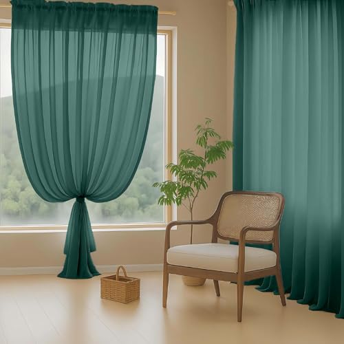 Green Sheer Curtains 63 Inch Length 2 Panels (42"W x 63"L (Pack of 2) / Hunter Green)