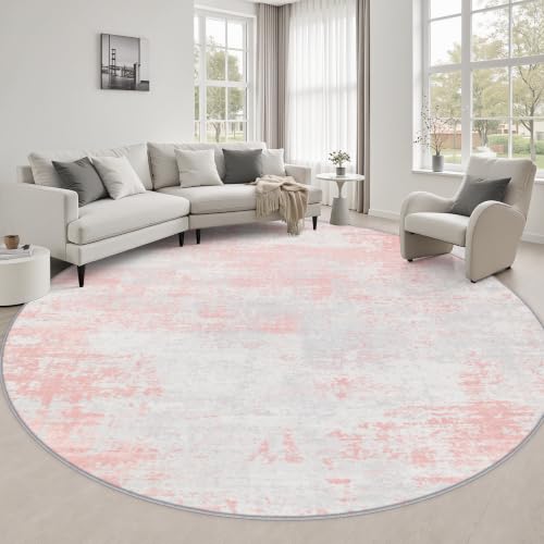 Round Area Rug Living Room (Pink White / 6' (Round))