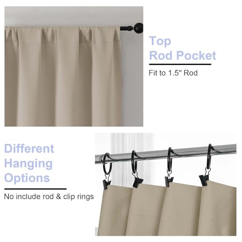 Ava Biscotti Beige Blackout Curtains for Bedroom 72 Inch Length 2 Panels Set (Biscotti Beige / 40"W x 72"L (Pack of 2))