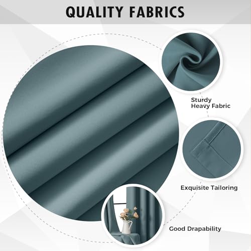 Greyish Blue Blackout Bedroom Curtains Drapes 96 Inch Long 52"x96" (Greyish Blue / 52"W x 96"L (Pack of 2))