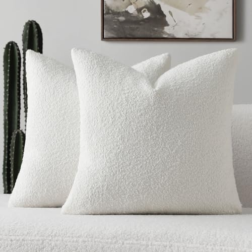 Pack of 2 Boucle Textured Throw Pillow Covers 20x20 Inch (White / 20" x 20" (Pack of 2))