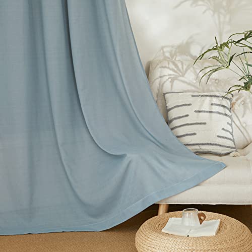 Stone Blue Linen Kitchen Curtains 36 inch Length (Stone Blue / 55"W x 36"L (Pack of 2))