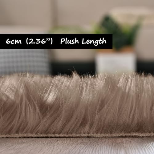 Circle Sheepskin Rug 5ft Round Fluffy Fuzzy Furry Carpet for Bedroom Living Room Shaggy Washable Soft (5' (Round) / Beige)