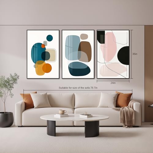 3 Pcs Modern Abstract Canvas Wall art (ColorBlock-02 / 24X36IN)