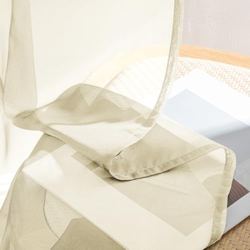 Light Cream Sheer Curtains 63 Inches Long 4 Panels 42 x 63 Inches (42"W x 63"L (Pack of 4) / Light Cream)