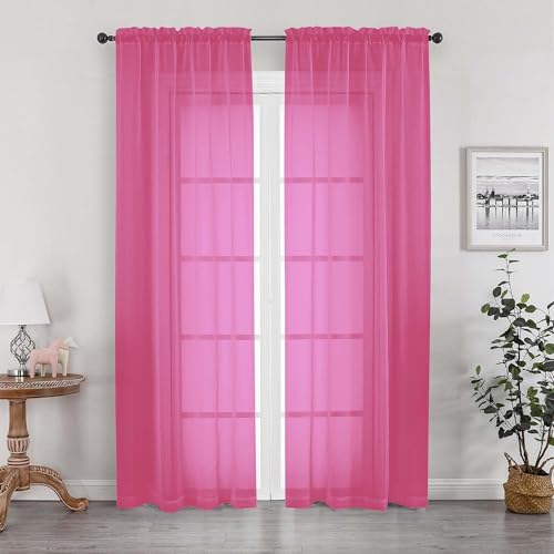 Sheer Hot Pink Curtains for Bedroom Living Room 78 Inches Long 2 Panels Set (Hot Pink / 42"W x 78"L (Pack of 2))