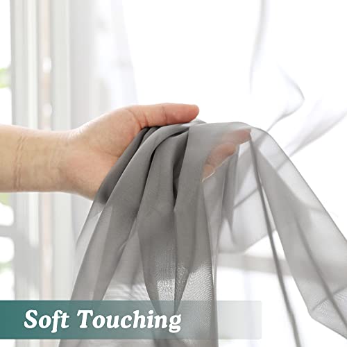 Sheer Curtains 63 Inch Length 2 Panels (Charcoal Grey / 42"W x 63"L (Pack of 2))