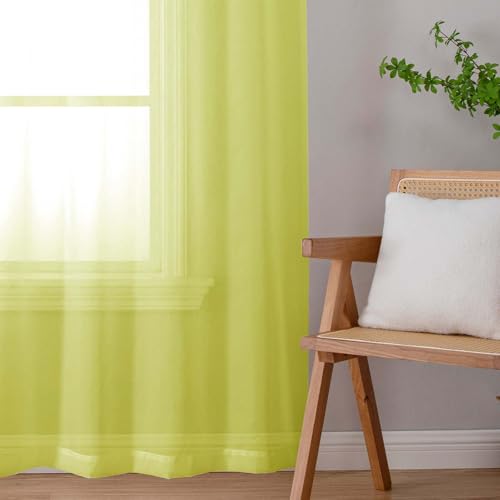 Lemon Sheer Curtains for Living Room 54 Inch Length 2 Pcs (Lemon / 42"W x 54"L (Pack of 2))