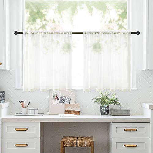2 Panels Kitchen Tiers Half Window Sheer Curtains 29 X 36 Inch Ivory (Ivory / 29"W x 36"L (Pack of 2))