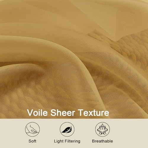 Sheer Gold Curtains for Bedroom Living Room 90 Inches Long 2 Panels Set (Gold / 42"W x 90"L (Pack of 2))