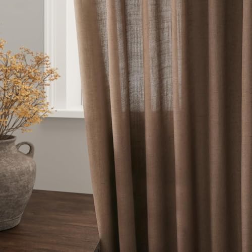 Caramel Brown Linen Curtains for Living Room Extra Long 144 Inches Long Back Tab Light Filtering Semi Sheer Curtain Vintage Rustic Decor Floor to Ceiling High Window for Bedroom 52x144 (52"W x 144"L (Pack of 2) / Caramel Brown)