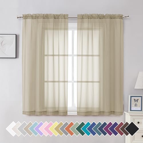 Taupe Sheer Curtains 54 Inches Long 2 Panels Set (42"W x 54"L (Pack of 2) / Taupe)