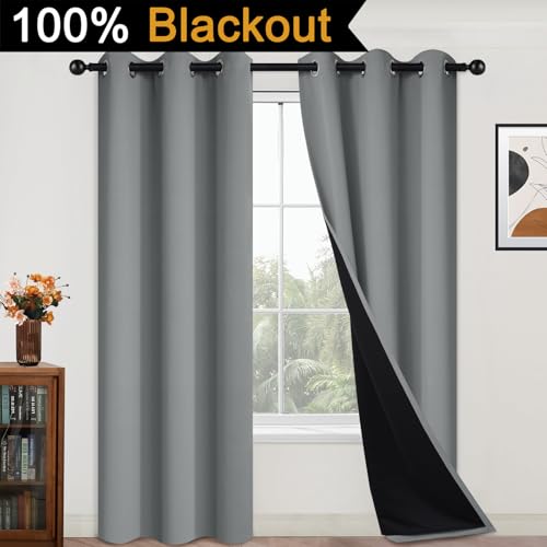 Dove Grey 100% Blackout Curtains 84 Inches Long 42" Wide 2 Panel (42"W x 84"L (Pack of 2) / Dove Grey)