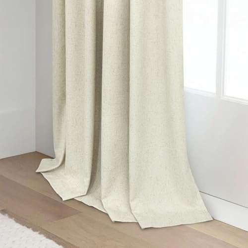 Cream Beige Blackout Curtains 90 Inches Long Thick Linen Patio Curtains for Sliding Glass Doors Cute Black Out Curtain for Nursery Bedroom Aesthetic Back Tab Pocket Pleated Drape 2 Panels 52x90 Length (Cream Beige / 52"W x 90"L (Pack of 2))