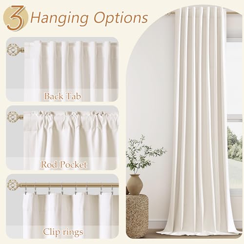 Ivory 100% Blackout Curtains 84 Inch Length 2 Panels Set for Living Room Bedroom Back Tab Thermal Insulated Black Out Linen Drapes Room Darkening Window Curtains 84 Inches Long (Ivory / 52"W x 84"L (Pack of 2))