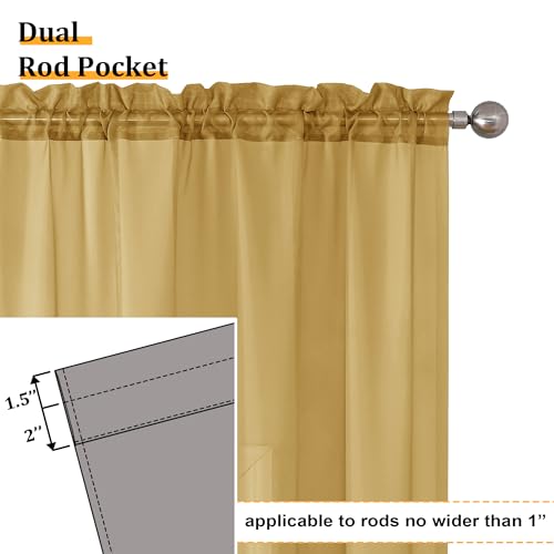 Gold Sheer Curtains 72 Inch Length 2 Panels Set (42"W x 72"L (Pack of 2) / Gold)