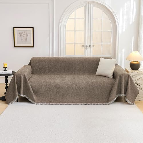 Couch Cover for Dogs Washable Couch Covers Couch Covers for Sofa Couch Cover 2 Cushion Sofa Non Slip Dogs Furniture Protector with Tassels Chenille Sofa Covers for Pets (71" x 102" / Sand)