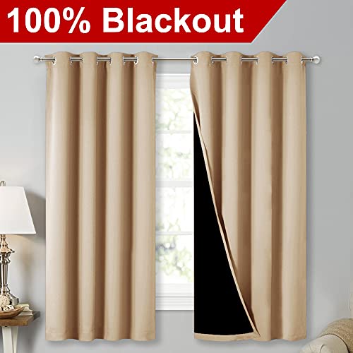 Extra Long Truly Blackout Drapes for Hall and Villa (Biscotti Beige / 46"W x 45"L (Pack of 2))