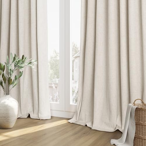 100% Blackout Linen Curtains 72 Inch Long for Bedroom 2 Panels Linen