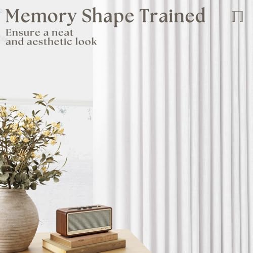 60 Inch Width Curtains 92 Inch White Linen Curtains Pinch Pleated (Snow White / 60"W x 92"L (Pack of 1))