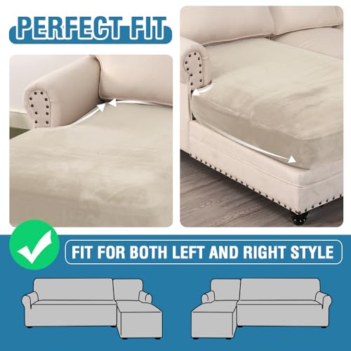 Velvet Stretch Individual Chaise Cover Sectional Couch Covers for L Shaped Sofa Both Left (Ivory / Chaise Cover)