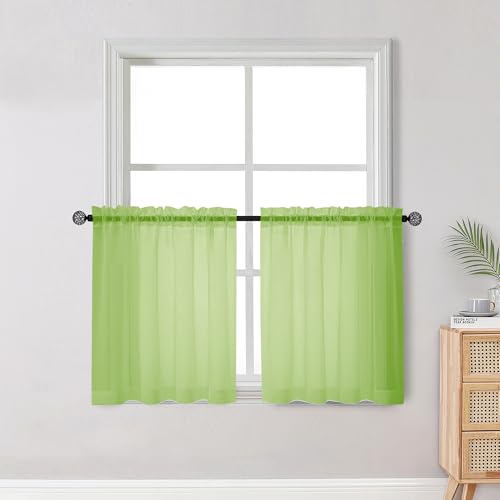 Short Lime Sheer Curtains 30 Inch Length 2 Panels Set (Lime Green / 42"W x 30"L (Pack of 2))