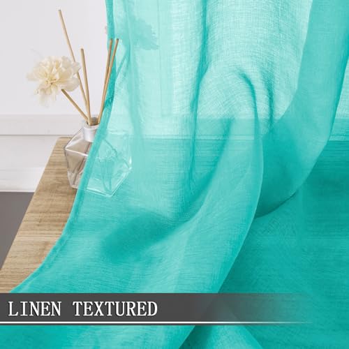 Sheer Curtains Living Room Linen Textured Curtain Sheers Light Filtering Voile Rod Pocket Curtains for Bedroom (38"W x 63"L (Pack of 2) / Aqua Blue)