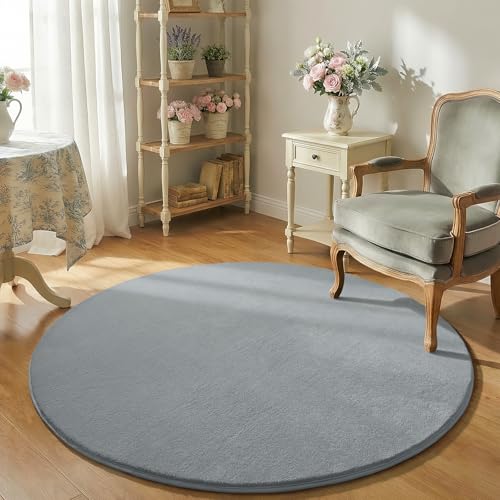 Grey Round Area Rugs 5ft Circle Rugs for Bedroom Living Room (5' (Round) / Grey)