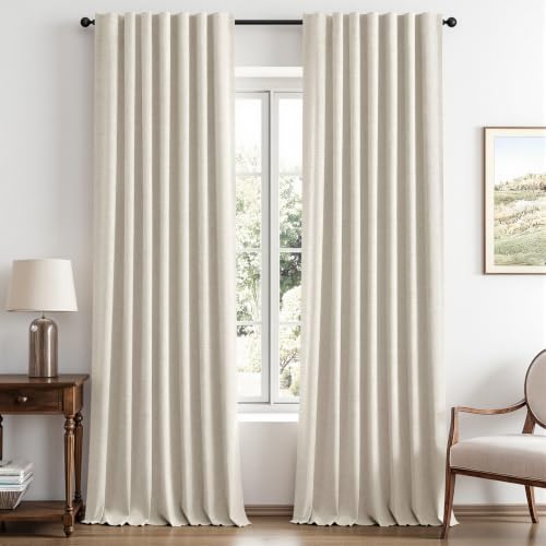 100% Blackout Linen Curtains 42 x 96 Inch Linen Beige 2 Panels (Linen Beige / 42"W x 96"L (Pack of 2))