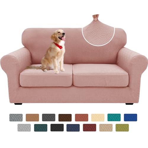 3 Piece Stretch Loveseat Sofa Cover (55"-69"(2 Cushions) / Dusty Pink)