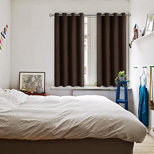 Brown Blackout Curtains for Bedroom 45 Inch Long (Brown / 52"W x 45"L (Pack of 2))