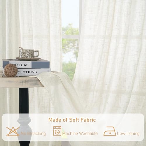 Cream Linen Curtains 63 Inch for Bedroom Small Window 2 Panels (Cream / 52"W x 63"L (Pack of 2))