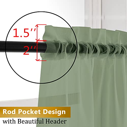 Sage Green Sheer Voile Window Treatment Rod Pocket Curtain Panels for Kitchen Bedroom Living Room Drapes Sunlight Filtering Privacy Semi Home Decor Assorted Colors Sizes (40"W x 72"L (Pack of 2) / Sage Green)