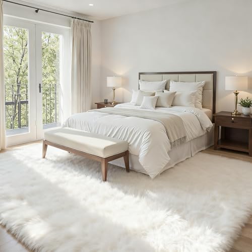 5x8 Fluffy Shag Area Rugs for Living Room Bedroom (White / 5' x 8' (Rectangular))