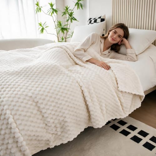 Large 3D Fleece Throw Blanket for Couch (Ivory / Throw ( 50x70 IN ))