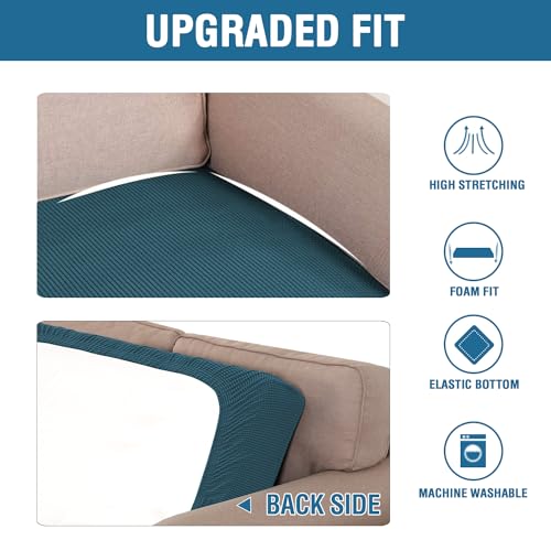 Super Stretch Individual Seat Cushion Covers Sofa Covers Couch Cushion Covers Slipcover Sets Thick Jacquard Textured Twill Fabric (Deep Teal / 1 Cushion Loveseat)