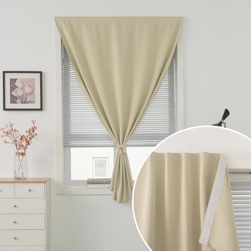 Self Adhesive Portable Blackout Curtains for Bedroom Easy to Install Window Thermal Lnsulated Kitchen Room Darkening Small Window Curtains (35"W x 79"L (Pack of 1) / Beige)
