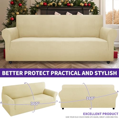 Super Stretch Couch Cover (Beige / Large (72"-92"))