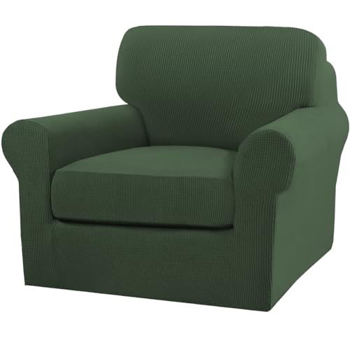 2 Piece Chair Covers Armchair Slipcovers for Living Room Armchair Sofa Cover with Individual Cushion Covers Feature Jacquard Fabric (Armchair (1 Cushion) / Bronze Green)