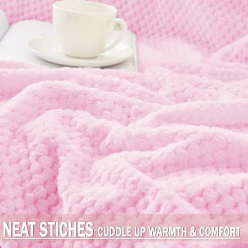 Large Waffle Fleece Throw Blanket for Couch (Light Pink / 50x70 in)