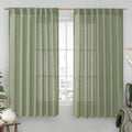 Extra Wide Semi Sheer Linen Curtains for Living Room 63 Inch Length (Sage Green / 60"W x 63"L (Pack of 2))