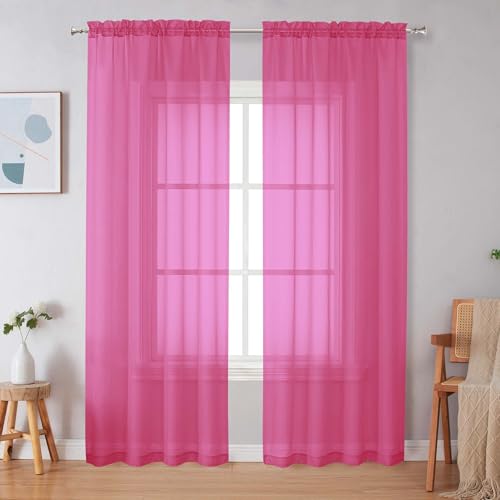 Hot Pink Sheer Curtains 84 Inches Long (Hot Pink / 42"W x 84"L (Pack of 2))