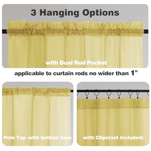 Mustard Yellow Sheer Curtains 72 Inches Long (Yellow / 42"W x 72"L (Pack of 2))