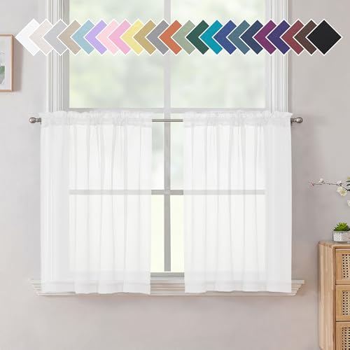 Aiyufneg White Sheer Valance for Window Curtains 24 Inch Length (40"W x 24"L (Pack of 2) / White)