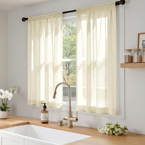 Light Cream Sheer Curtains 63 Inches Long 4 Panels 42 x 63 Inches (42"W x 63"L (Pack of 4) / Light Cream)