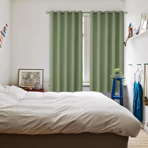 Grass Green Blackout Curtains for Bedroom 63 Inch Long (Grass Green / 70"W x 63"L (Pack of 2))