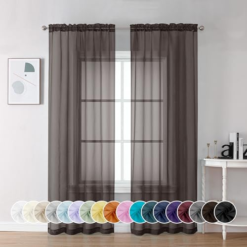 Chocolate Brown Sheer Curtains 72 Inch Length 2 Panels (Chocolate Brown / 42"W x 72"L (Pack of 2))