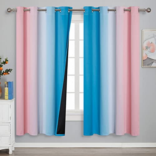 Pink and Blue Ombre Curtains for Bedroom 72 Inch Long (Pink and Blue / 52"W x 72"L (Pack of 2))